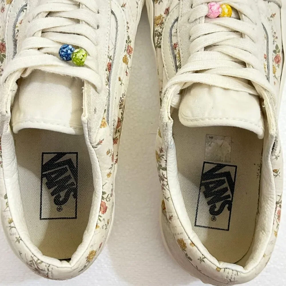 Vans Old Skool Floral Rose Cream Suede Sneakers Men 8.5 / Women 10 EU 41
